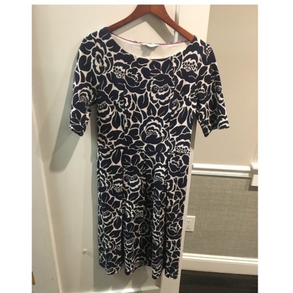 Boden Navy & White Floral Dress - Size 8L